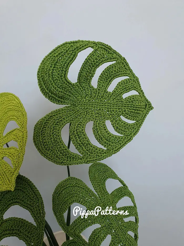 knitted monstera leaves