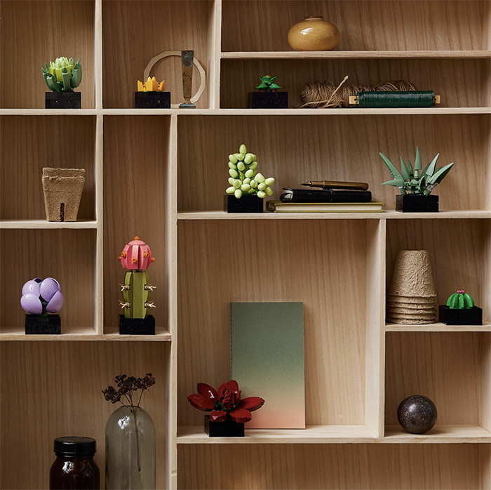 lego succulents set shelf display