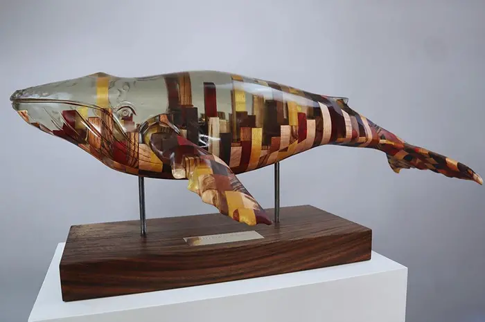 resin and wood whale sculpture