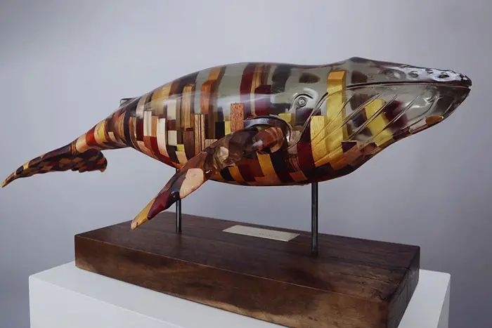 the whale resin and wood animal sculpture