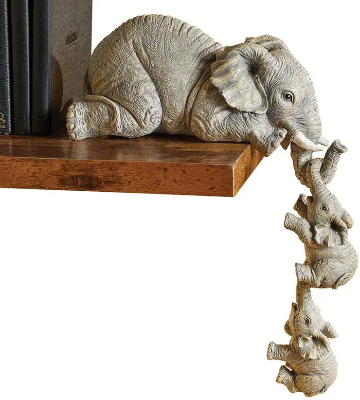 mother elephant with baby elephants bookend statue