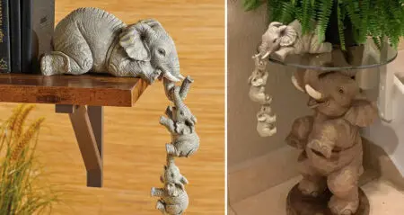 Elephant With Hanging Baby Elephants Bookend Statue